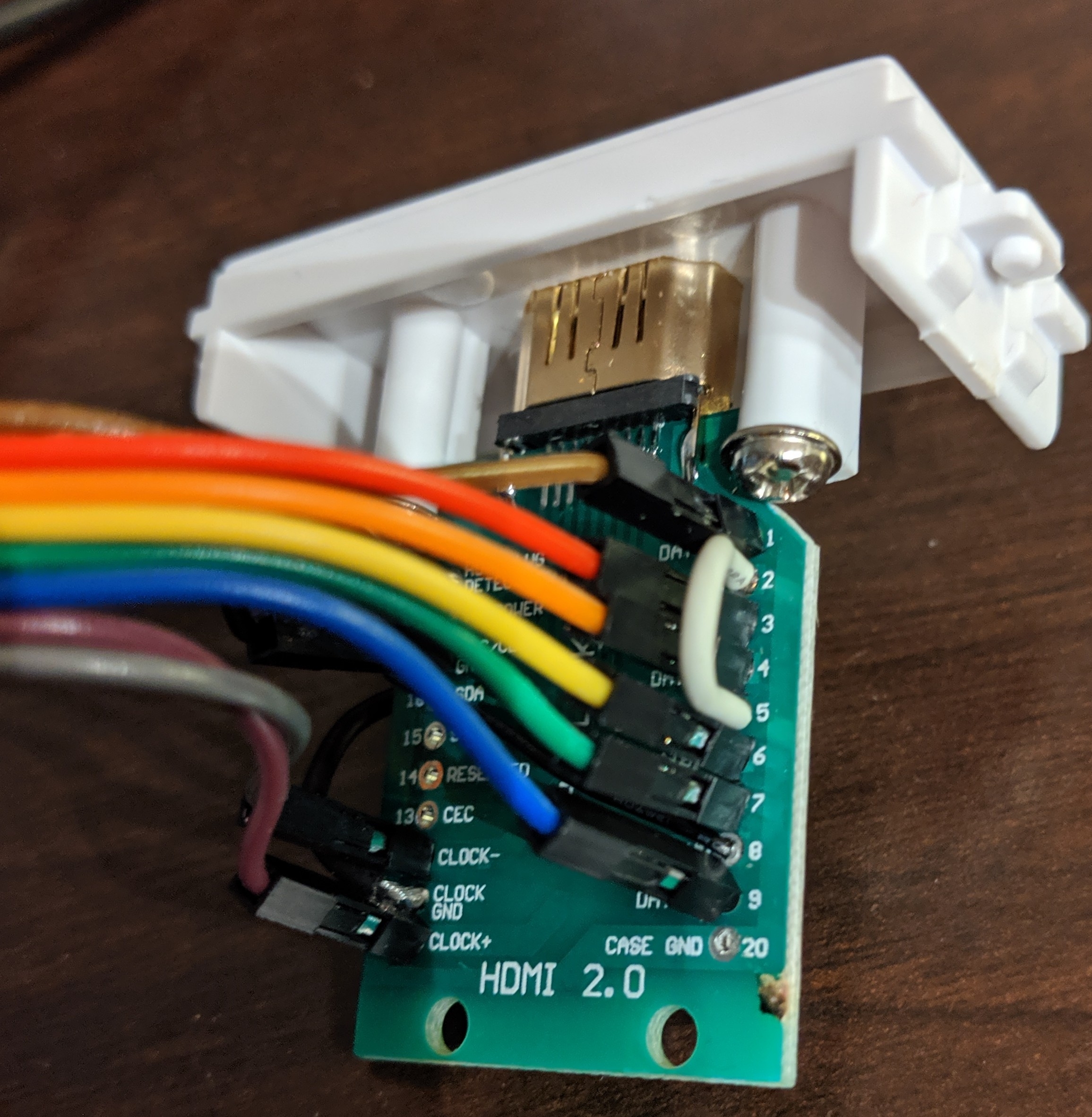 Right side of HDMI breakout board with wires connected to it