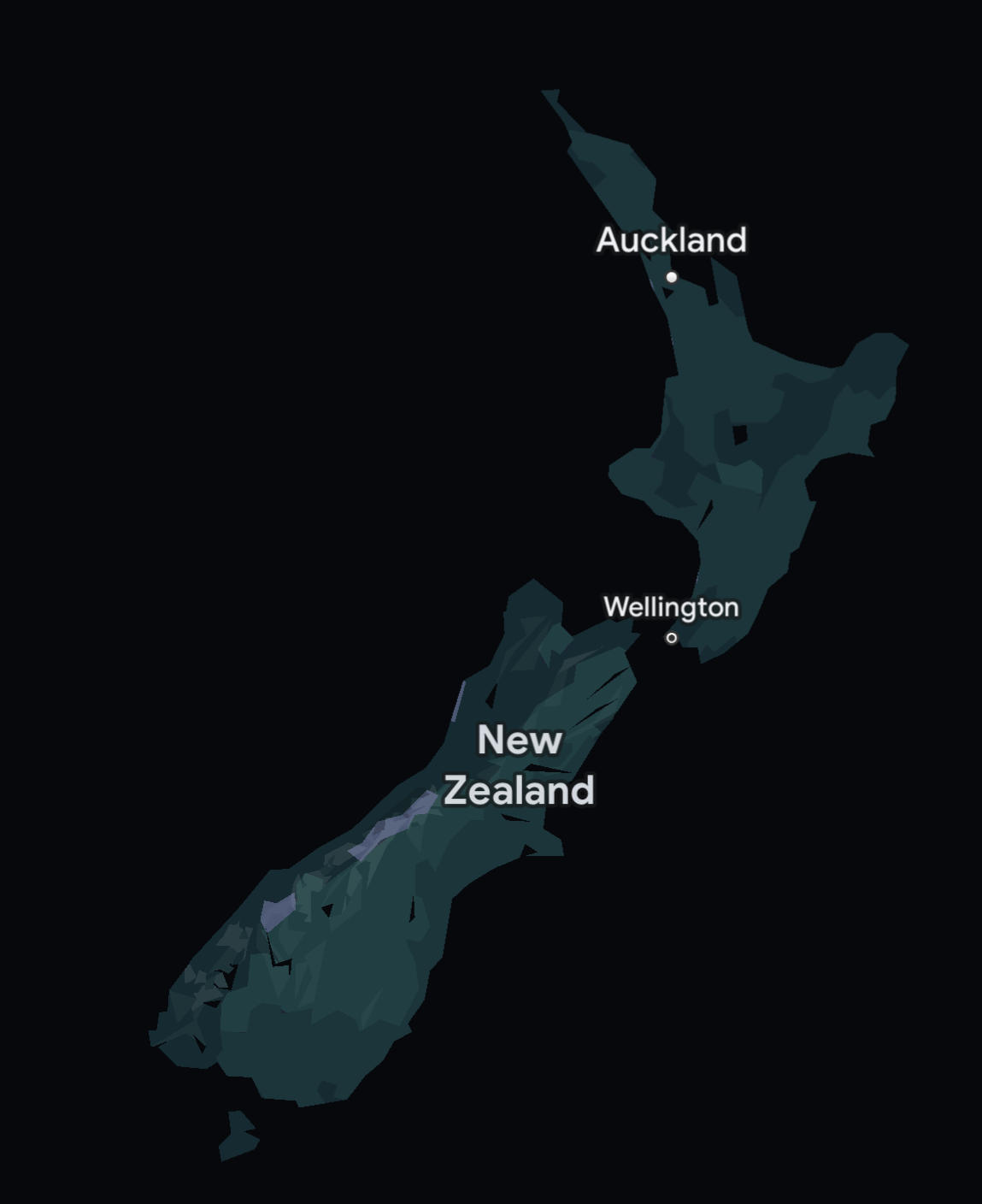 Screenshot of New Zealand in Google Maps